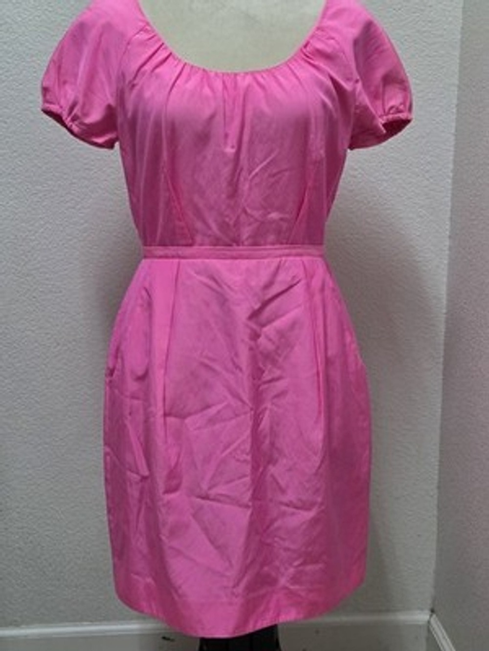 NWT J Crew Pink Silk Cotton Dress Size 2 Puff Sleeve Sheath Barbiecore Mini...